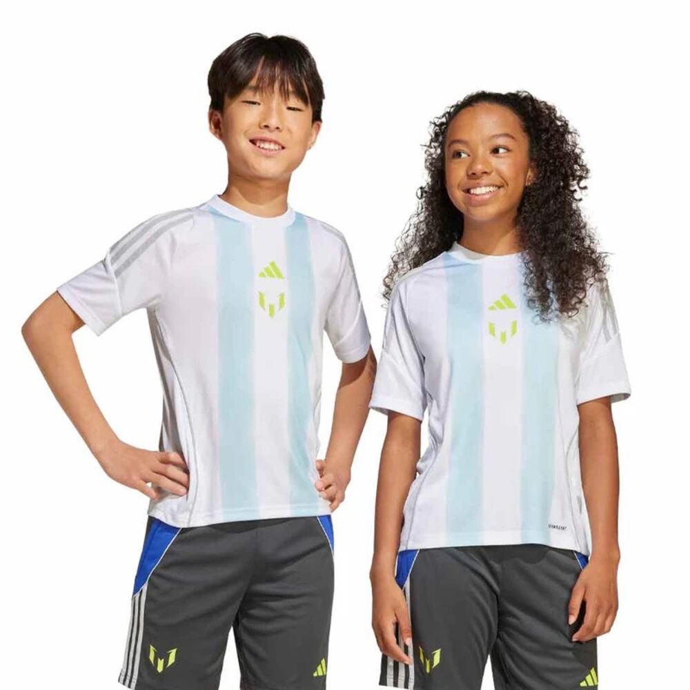 NWT Adidas Kids Blue Striped Messi Training Soccer Jersey Youth Size Large